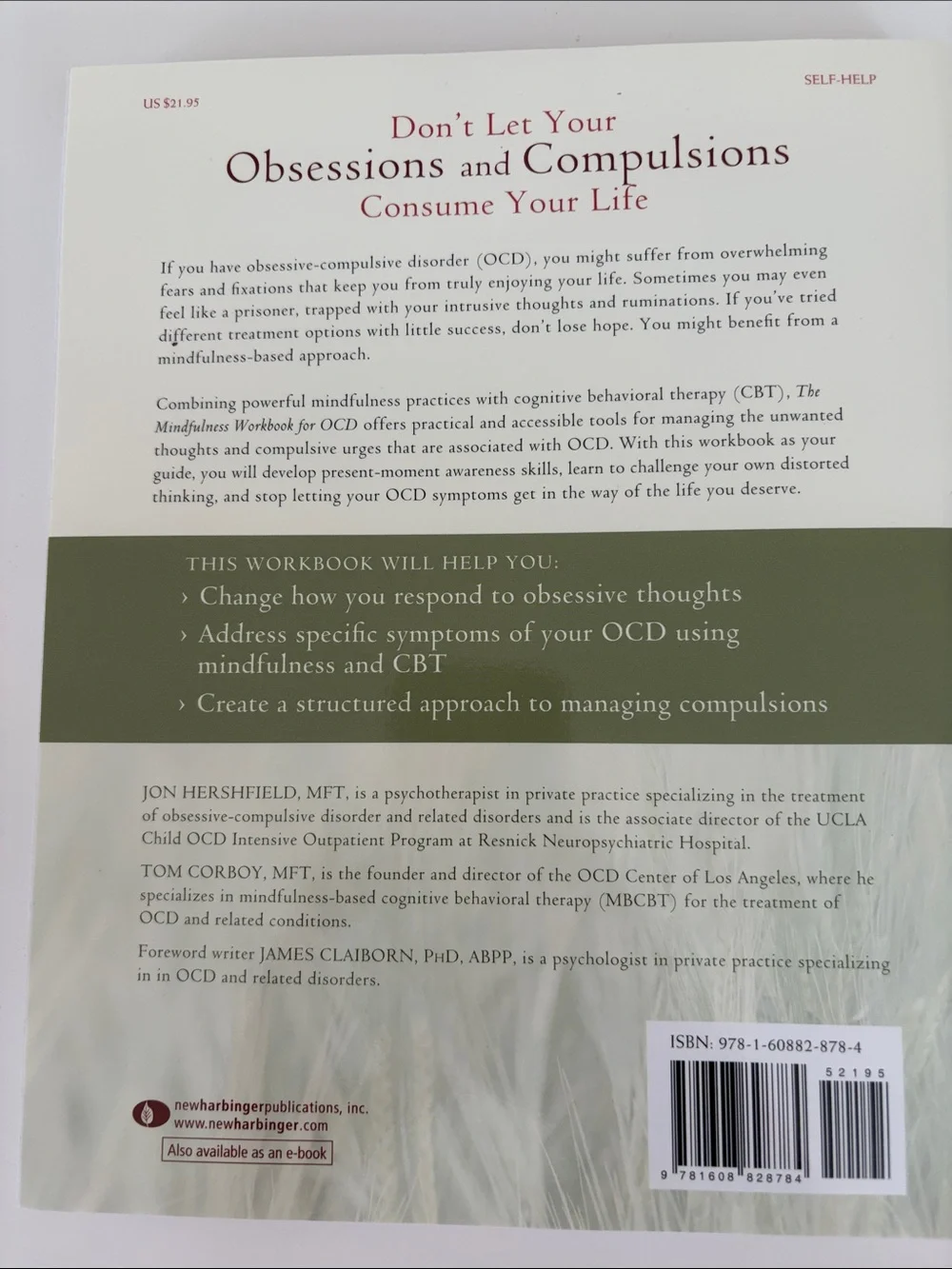 The Mindfulness Workbook for OCD - White/Green Cover NEW